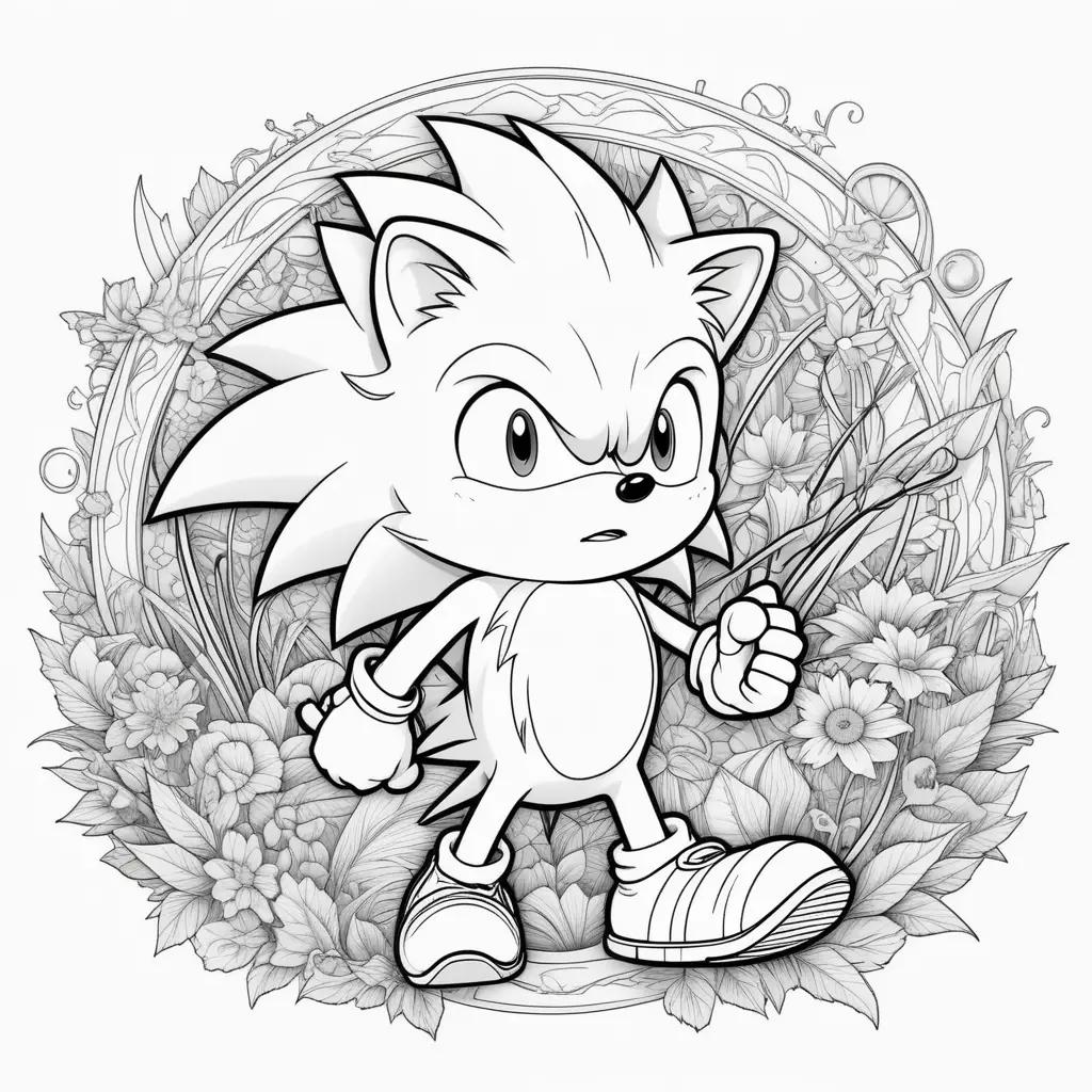 Sonics coloring page in a flower wreath