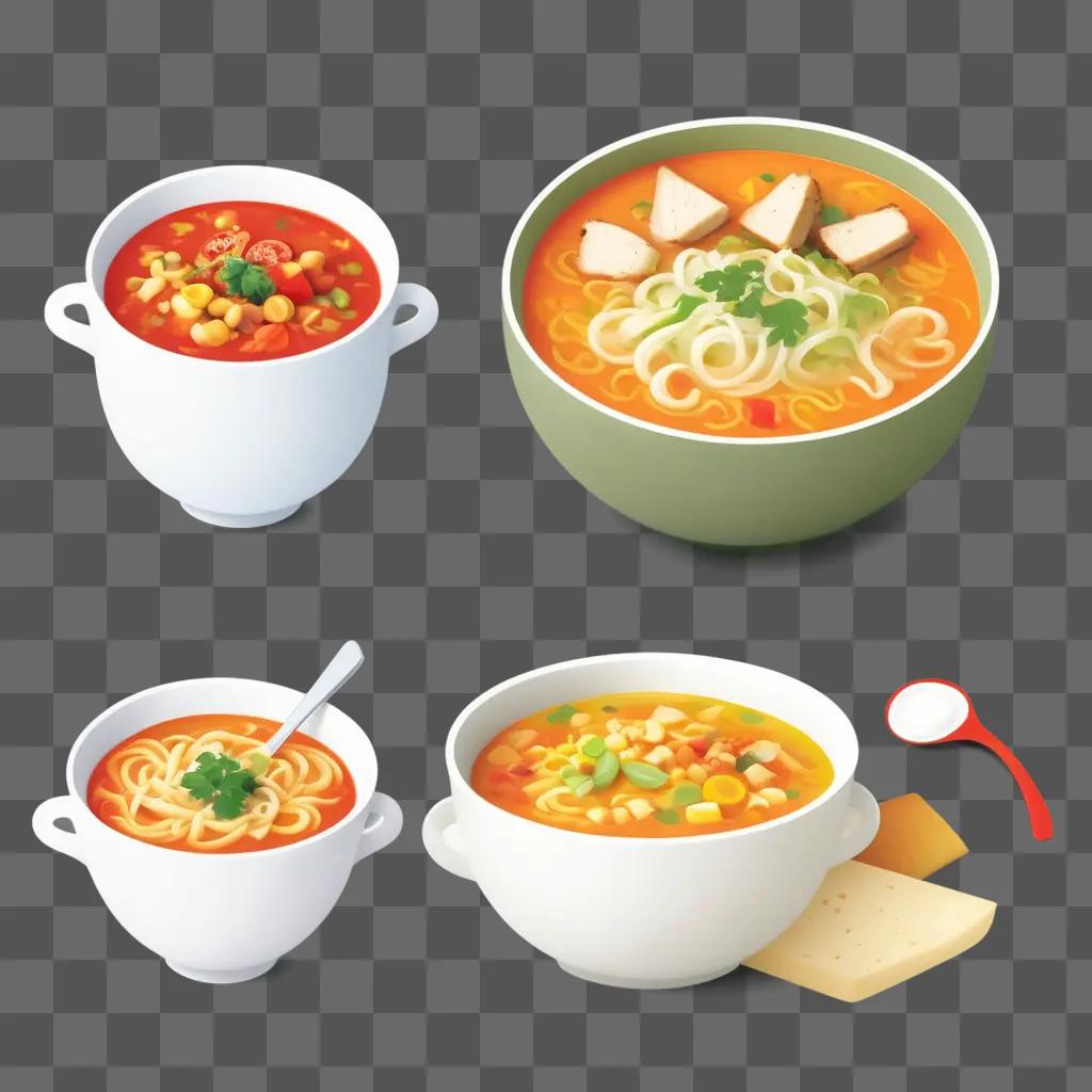 Soup Clipart Showing Various Types of Soup