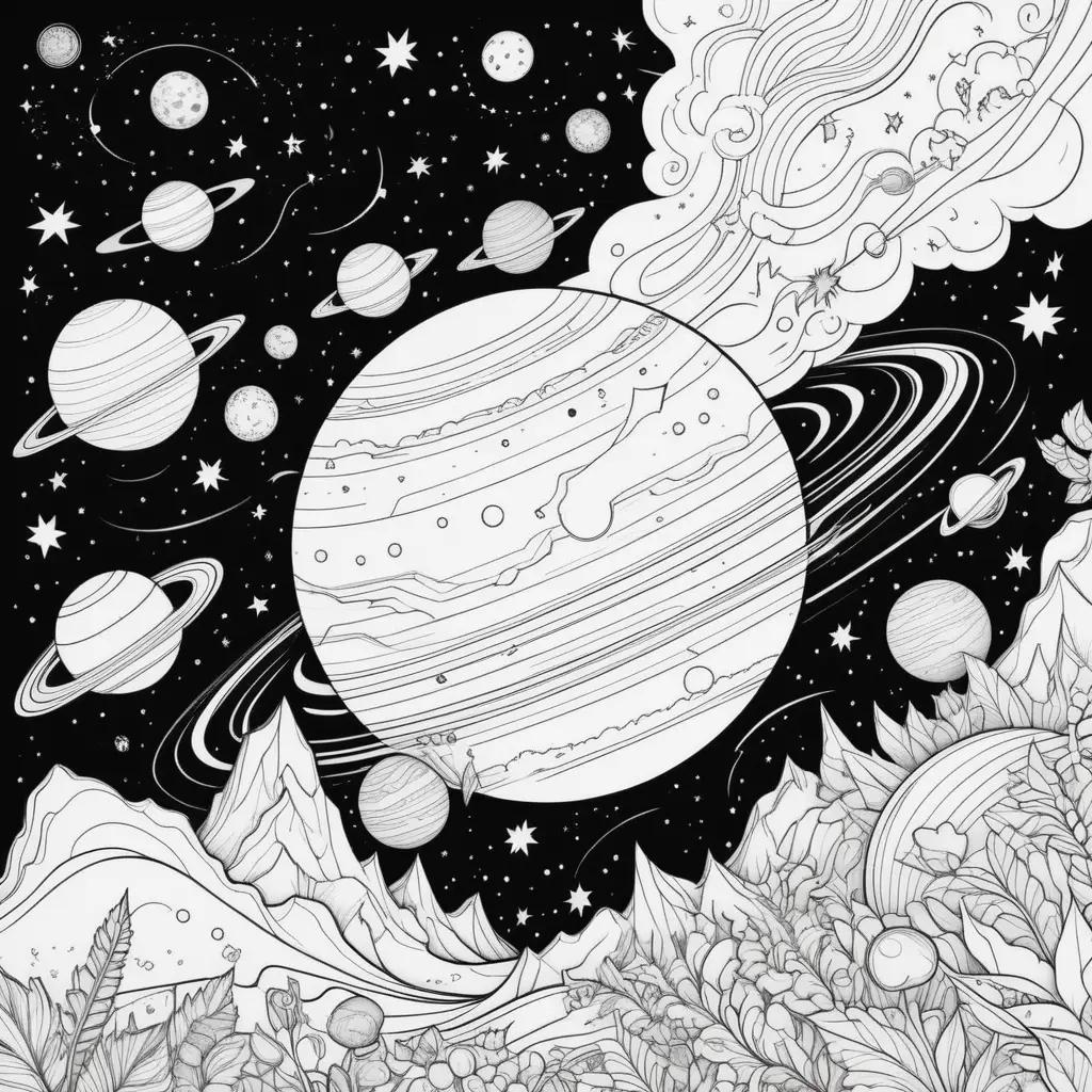 Space Coloring Page with Starry Sky