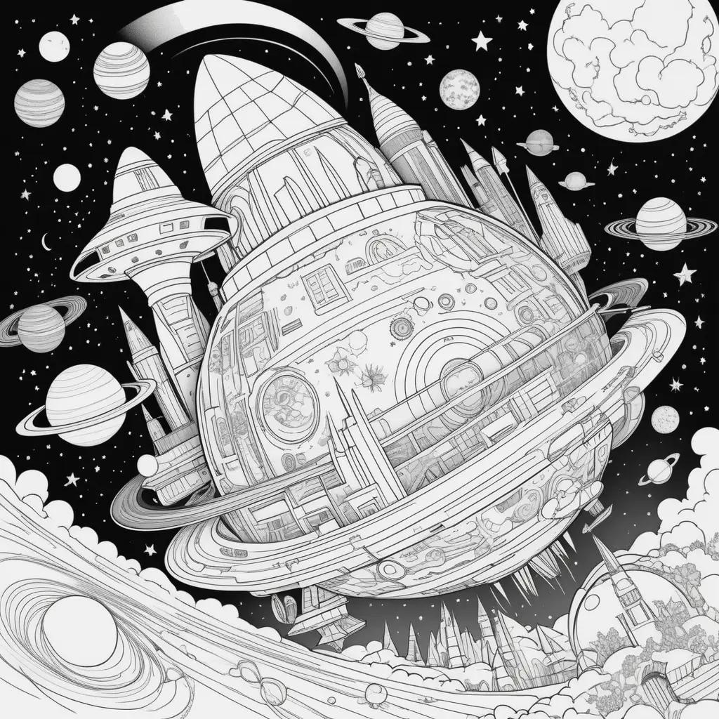 Space Coloring Page with Various Space Objects