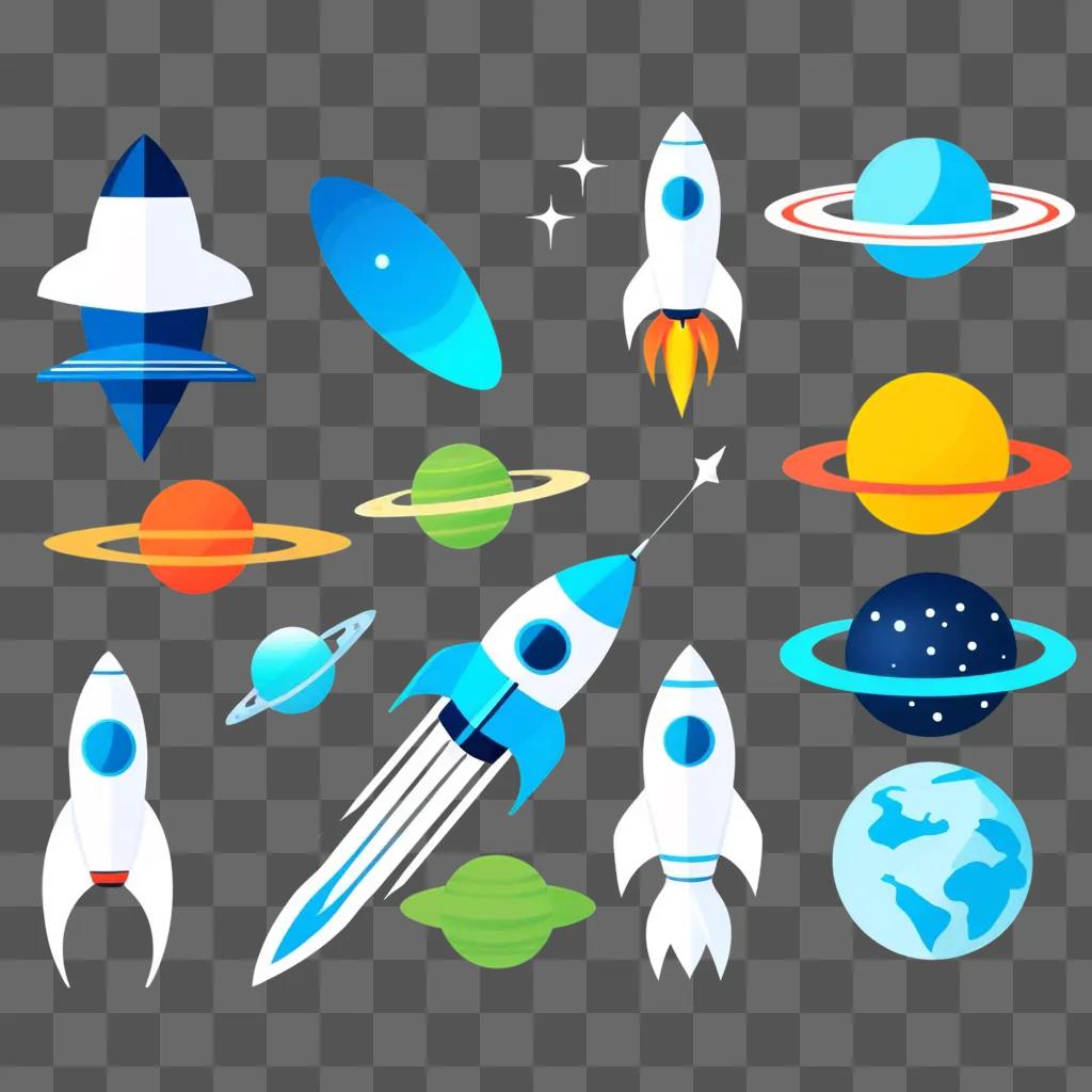 Space clipart with rockets and planets