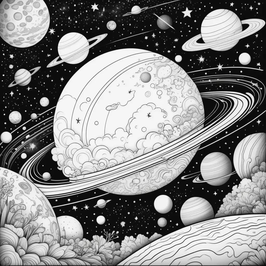 Space coloring page with planets and stars