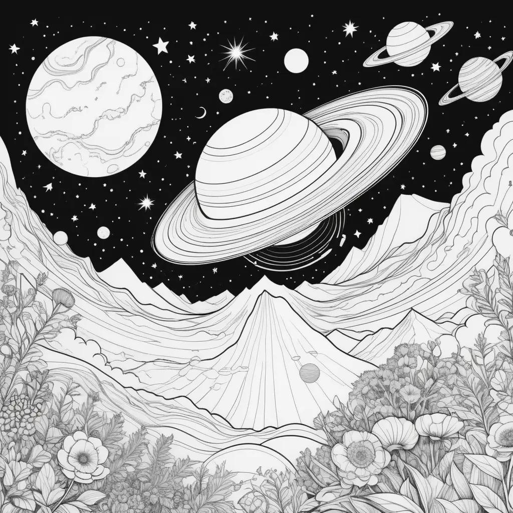 Space coloring pages for kids with planets and stars