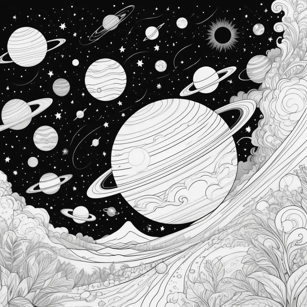 Space coloring pages show planets and stars