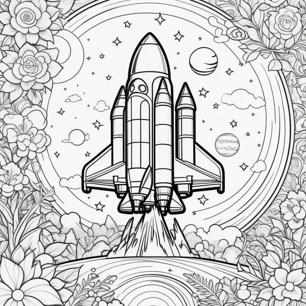 Space rocket coloring pages with planets and moon