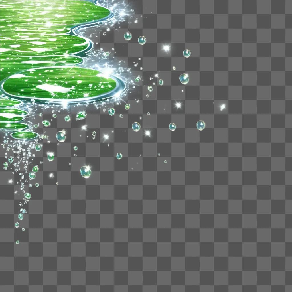 Sparkling bubbles and ripples in a green pond