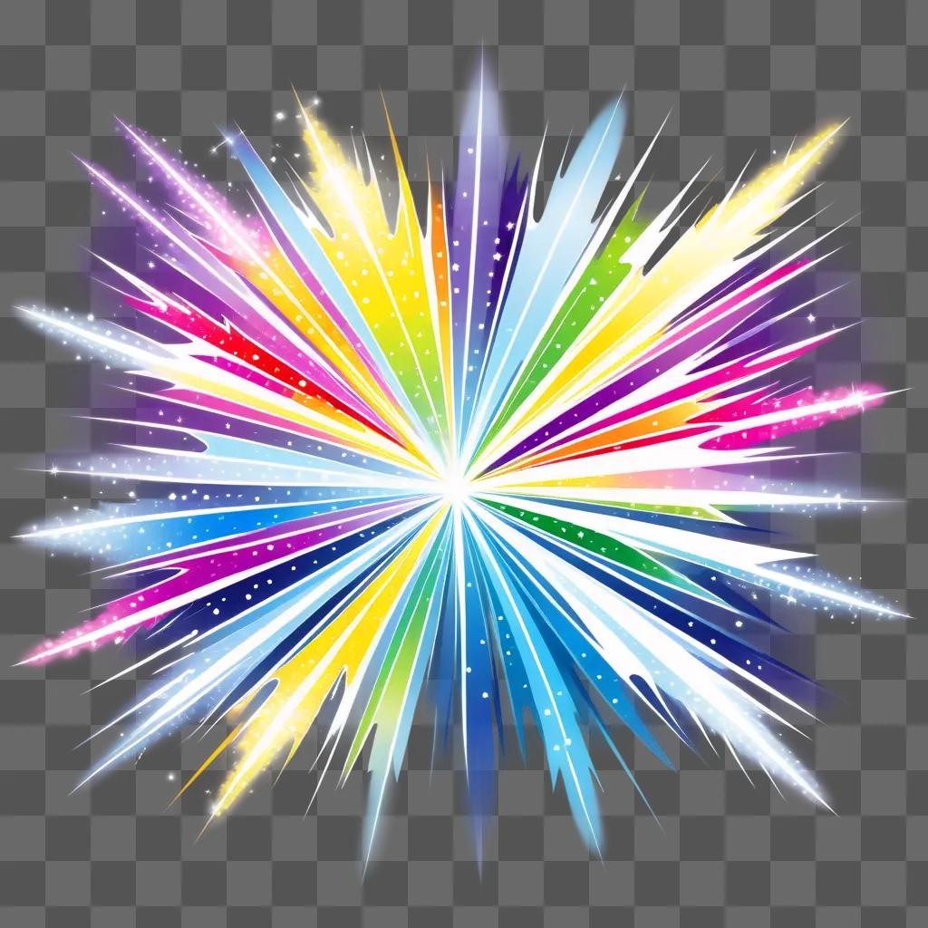 Sparkling rainbow bursts against a gray background