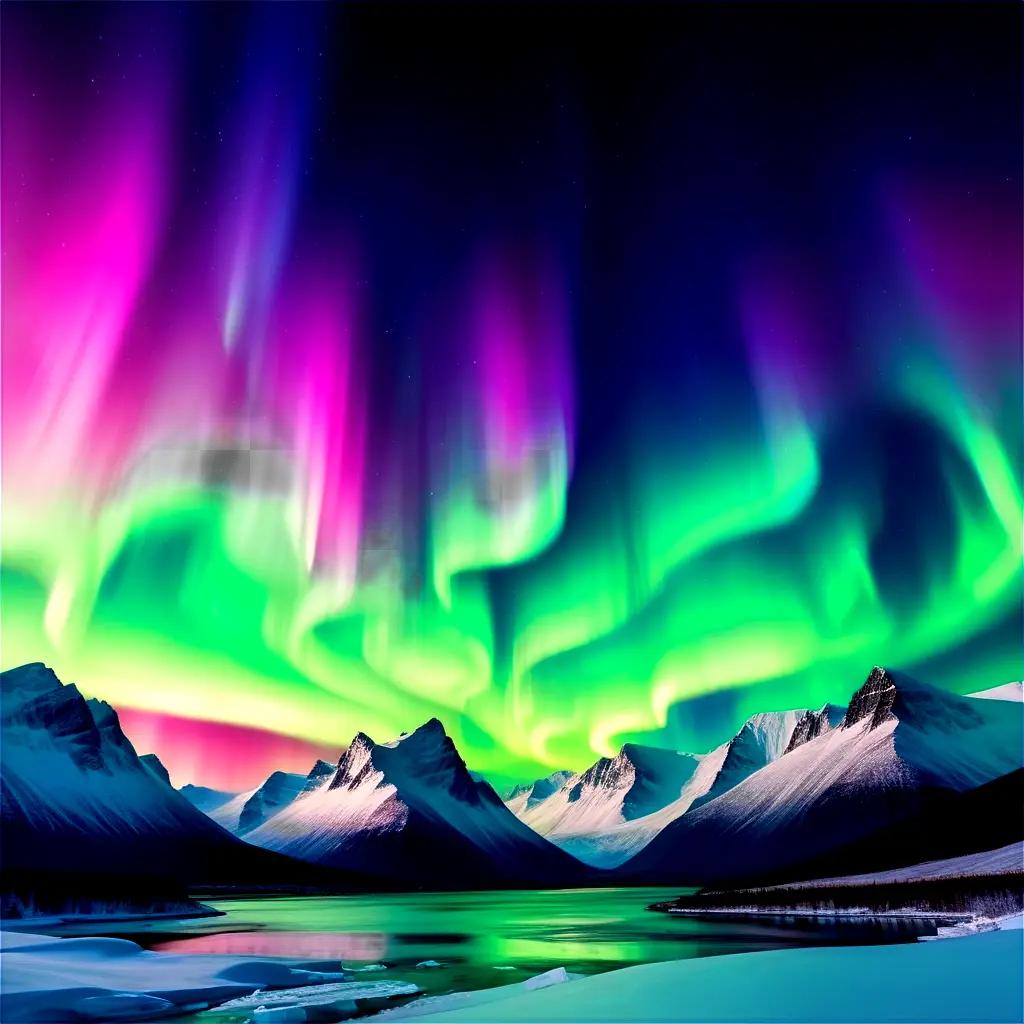 Spectacular northern lights dance above mountains and a lake