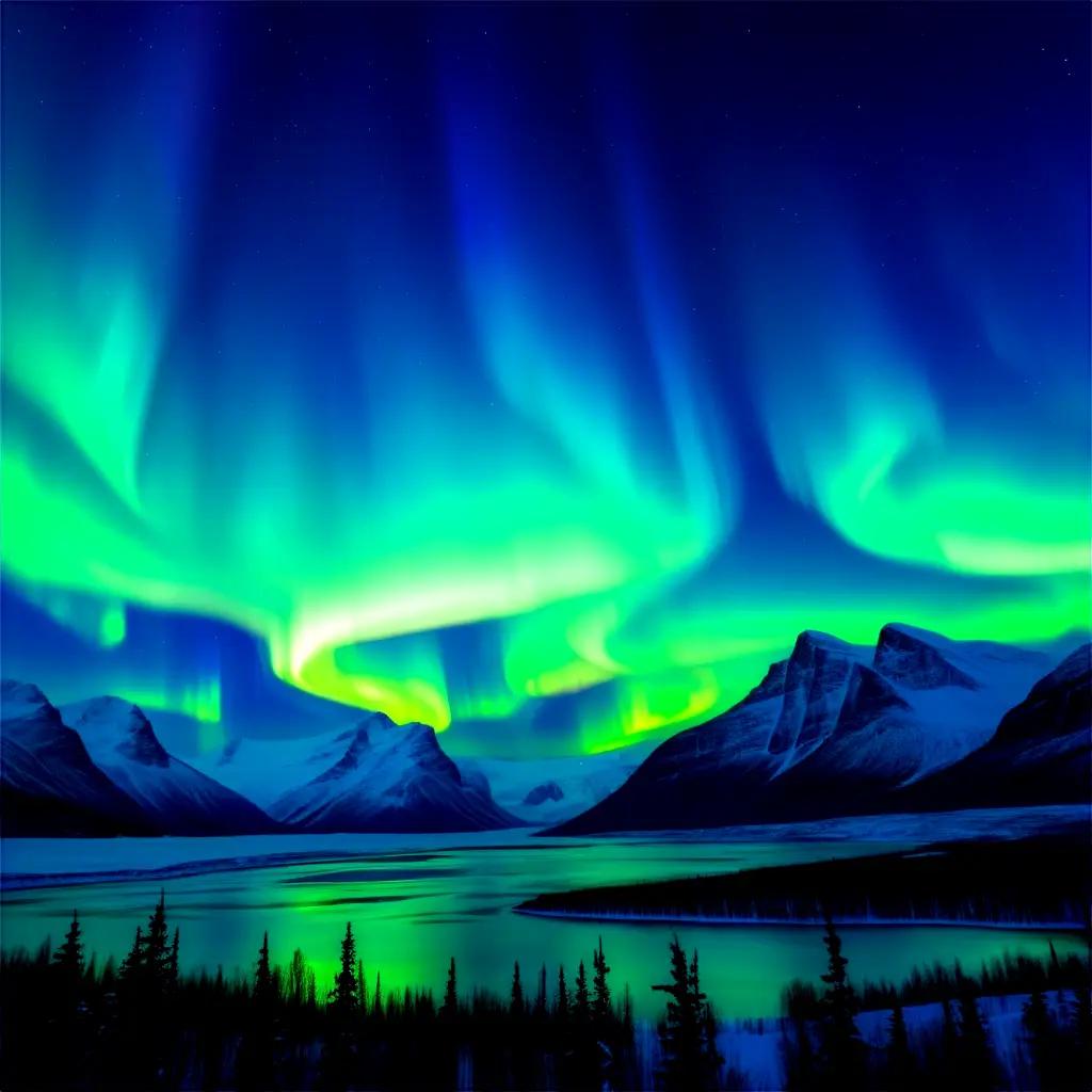 Spectacular view of the northern lights over a mountain range