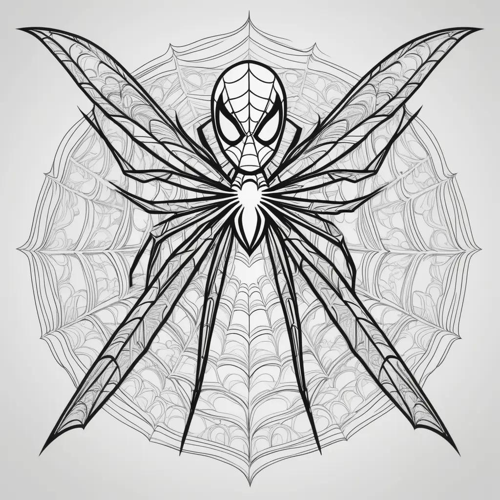 Spider-Man coloring page with spider legs and web