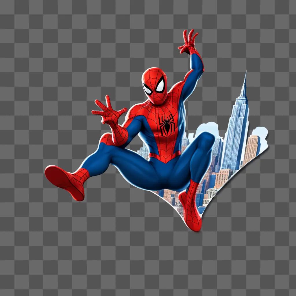 Spiderman cartoon in the city skyline