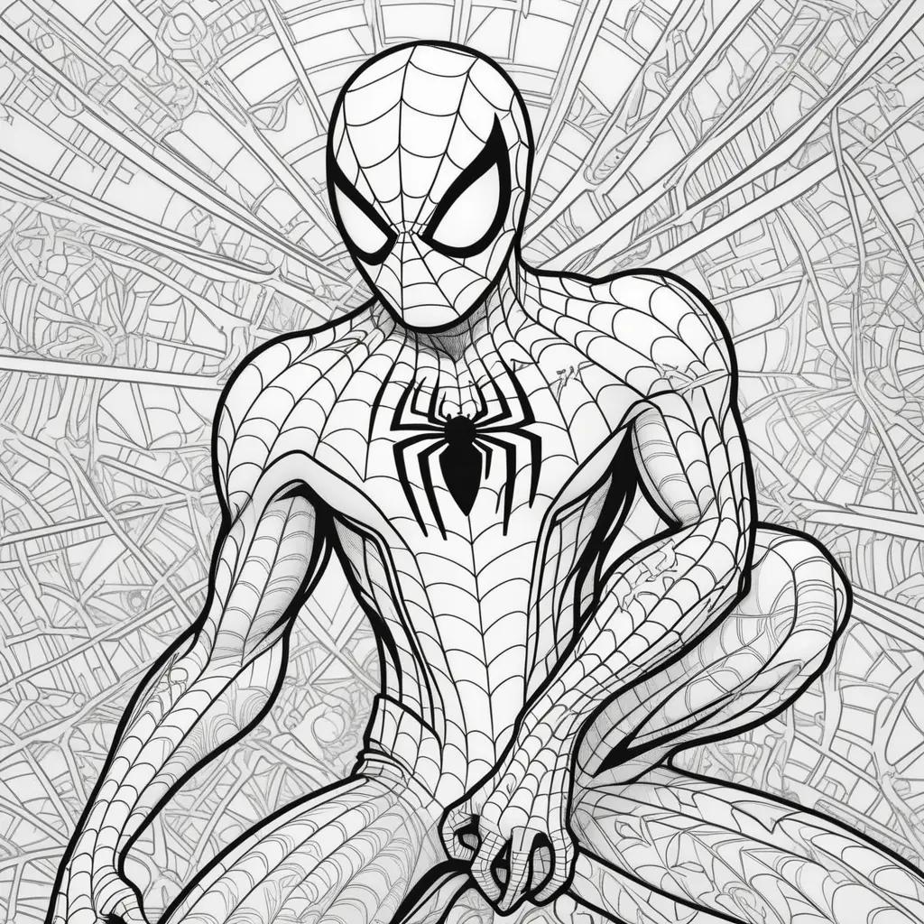 Spiderman coloring page with spiderwebs