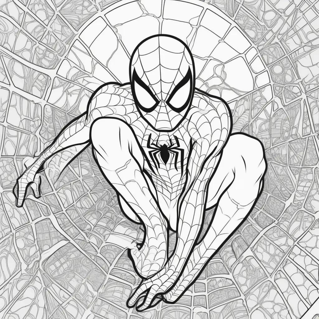 Spiderman coloring pages with intricate details and spider web