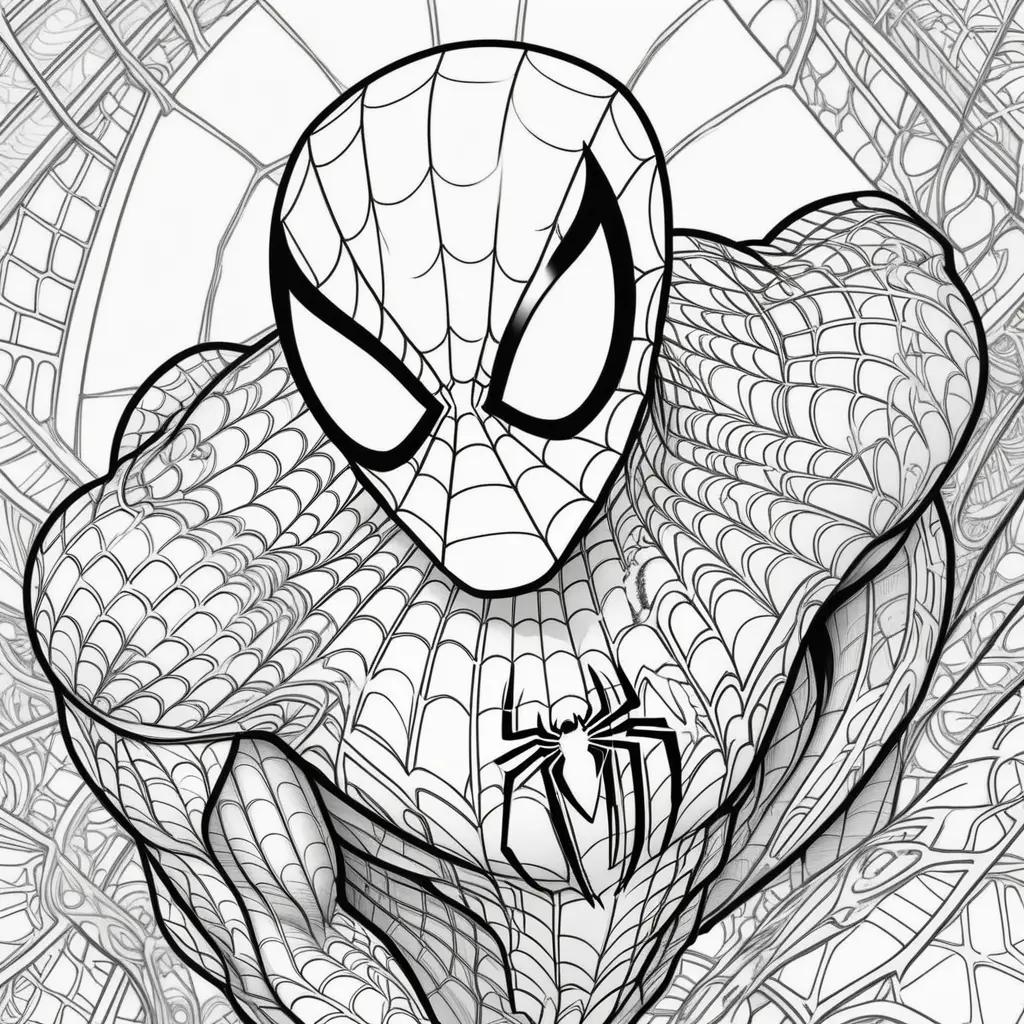 複雑な線で描かれたスパイダーマンのぬりえ