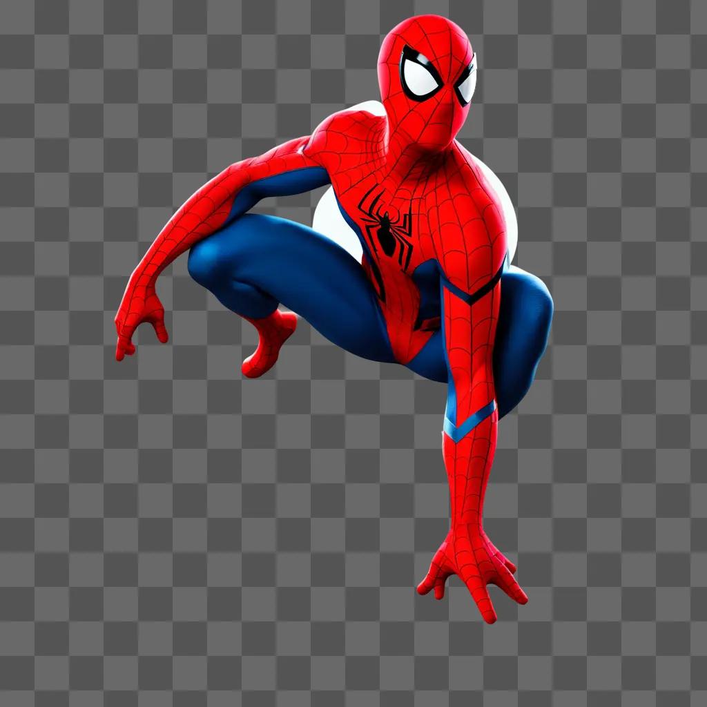 Spiderman in red with blue pants on a red background