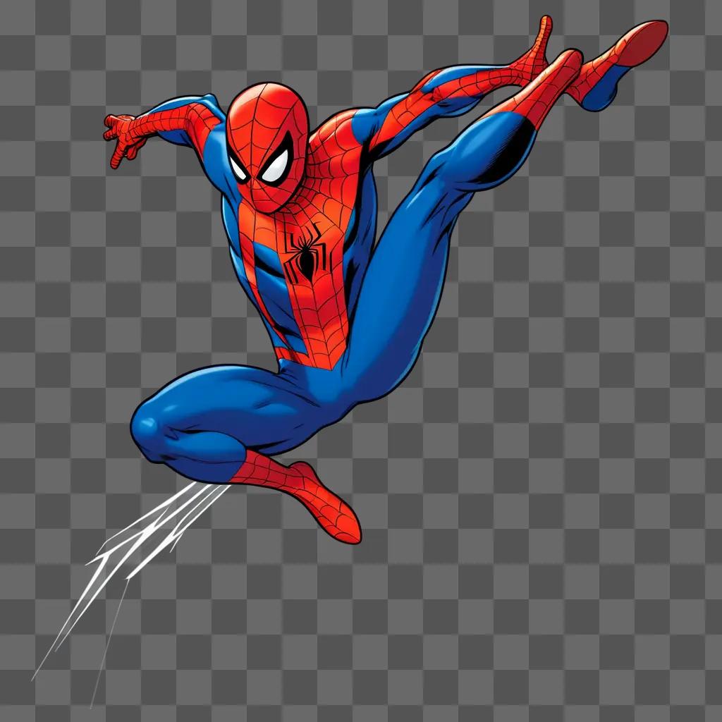 Spiderman leaps from the ground in a vibrant picture