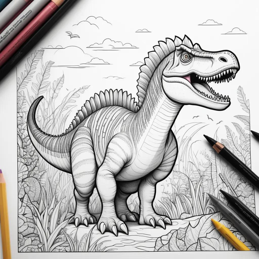 Spinosaurus coloring page featuring a dinosaur with open mouth and sharp teeth