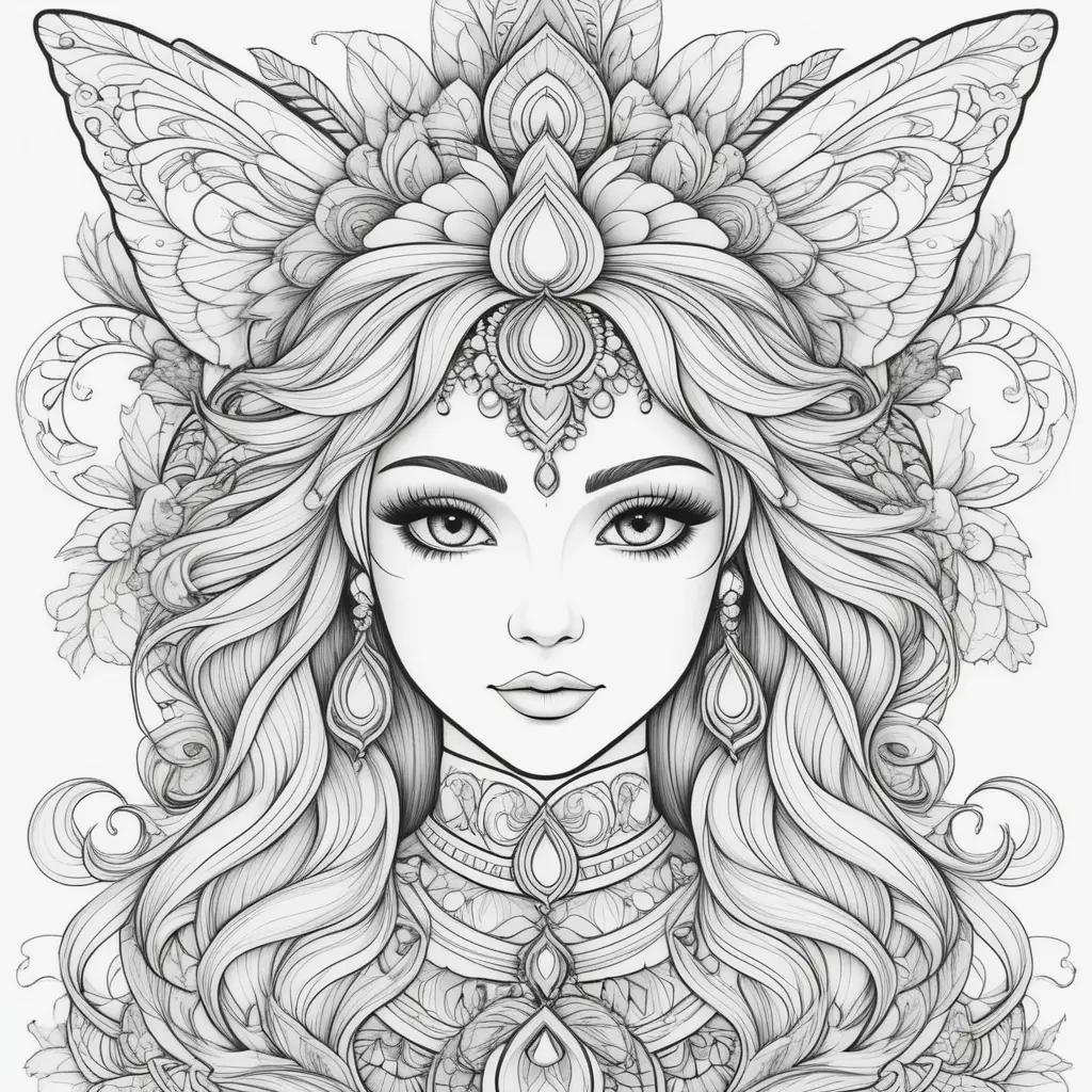 Spirit coloring pages: a face with a butterfly and earrings