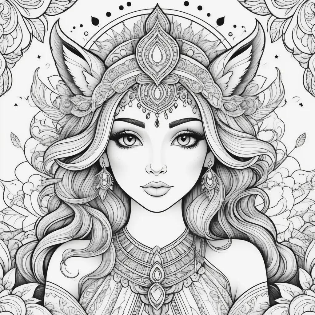 Spirit coloring pages with a girl wearing a crown and a feather on her head