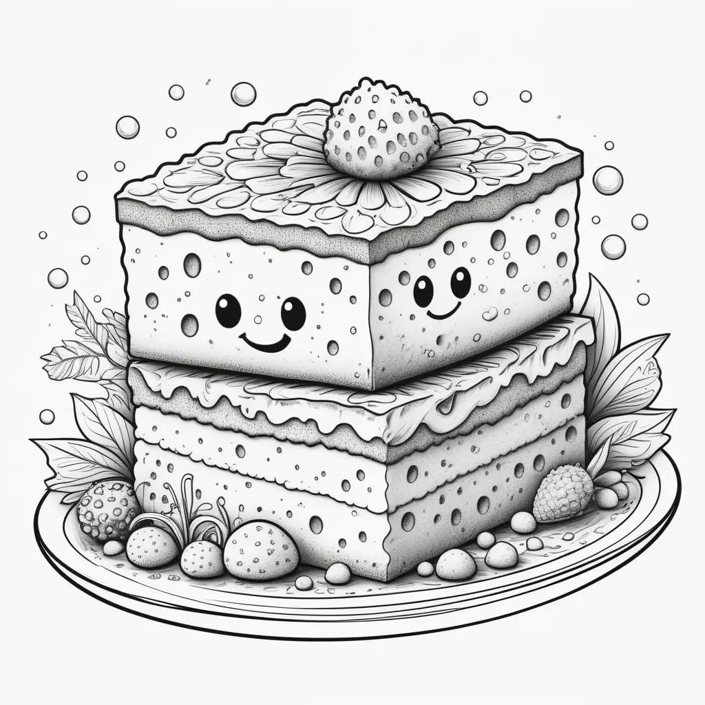 Sponge Coloring Pages Featuring A Stacked Cake