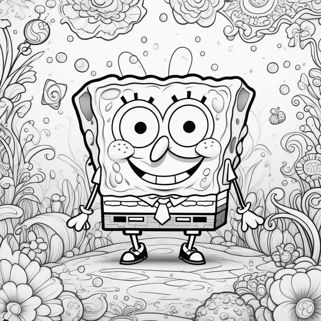 Spongebob coloring pages featuring a happy face and a tie