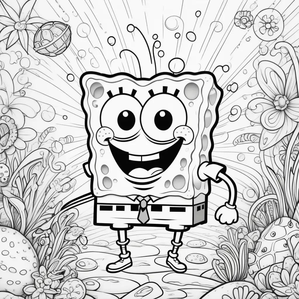 Spongebob coloring pages featuring a smiling character with a tie