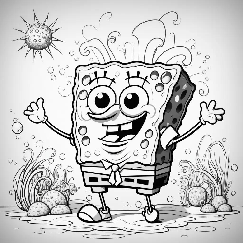 Spongebob coloring pages with a black and white cartoon