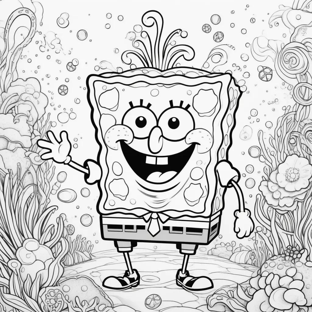 Spongebob coloring pages with a smiling face and waving hand