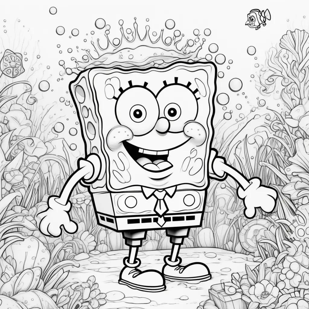 Spongebob coloring pages with bubbles and fish