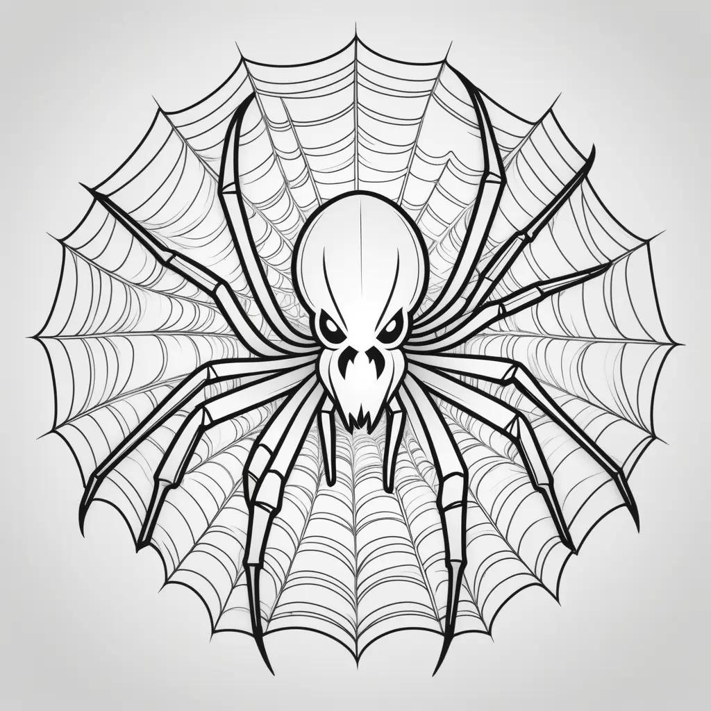 Spooky coloring page featuring a ghost spider on a web