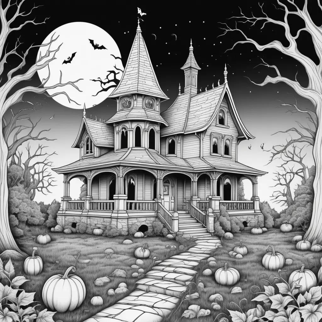 Spooky coloring pages of a creepy house