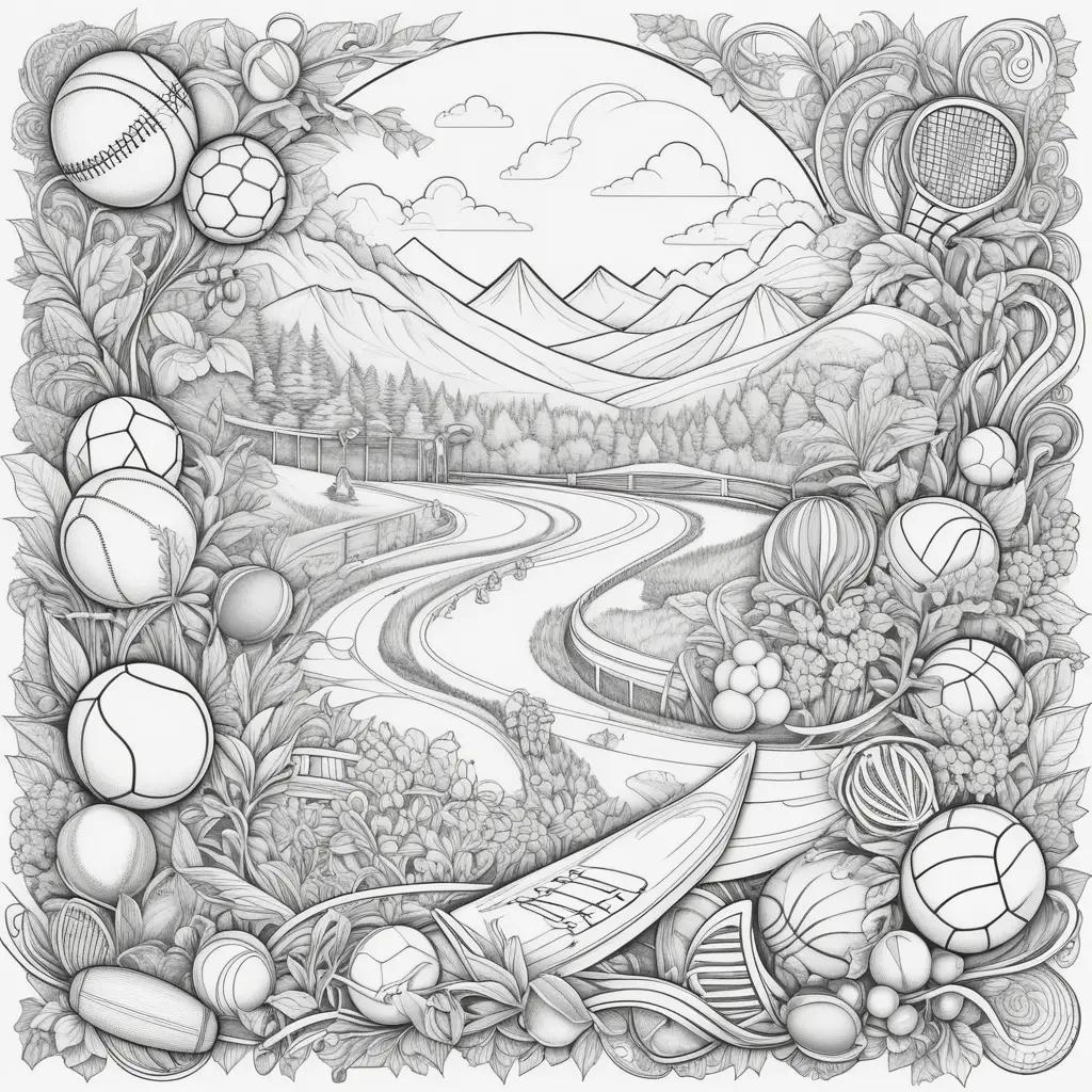 Sports coloring pages with a serene nature scene