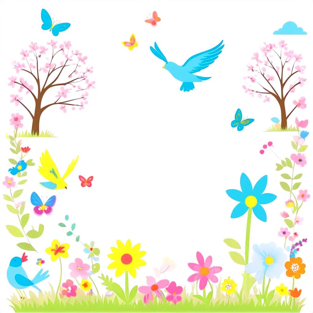 Spring clipart free - colorful flowers and birds