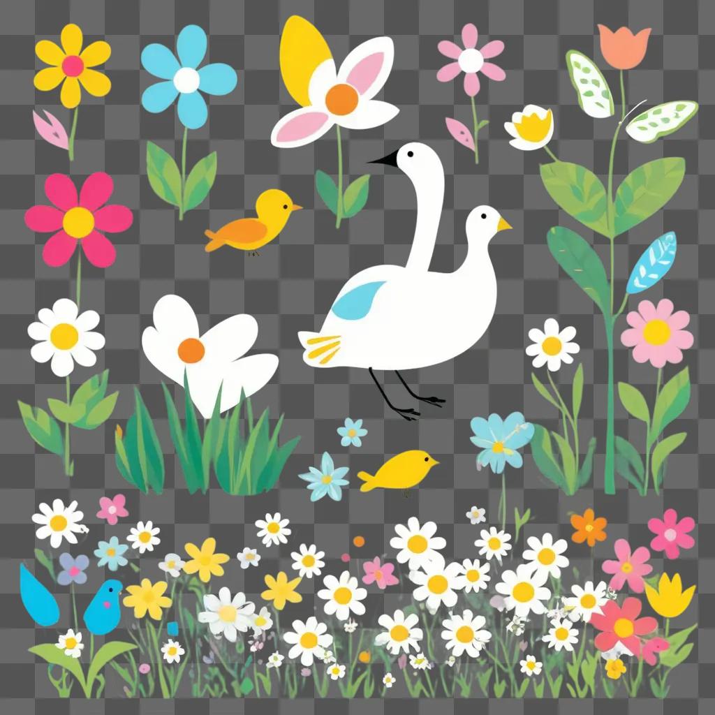 Spring clipart free: colorful flowers and birds