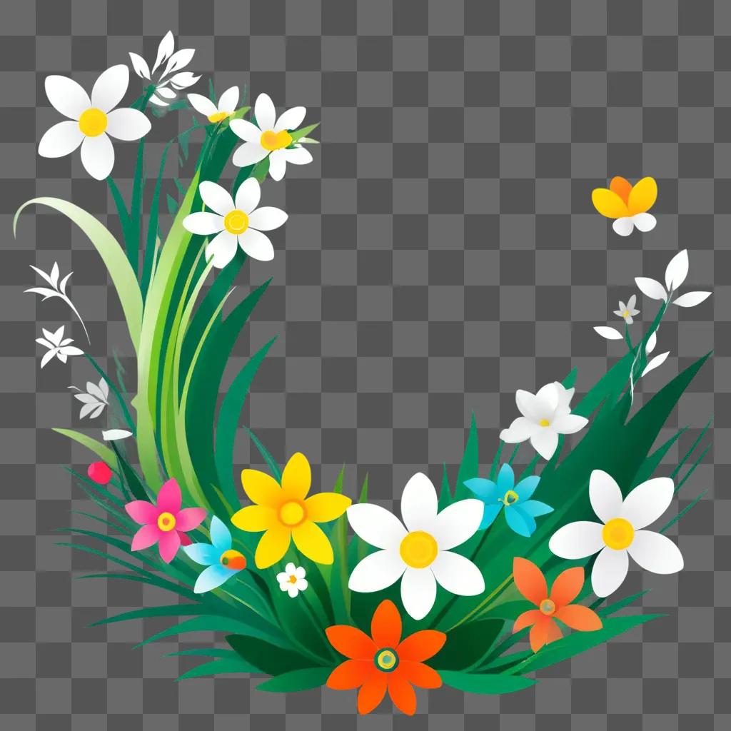 Spring clipart free: colorful flowers in green background