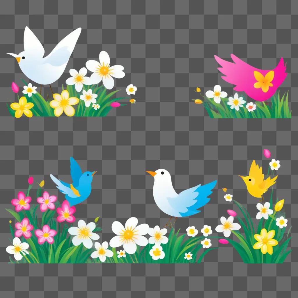 Spring clipart with birds and flowers