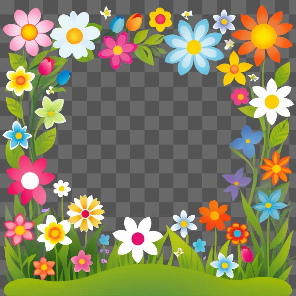 Spring flower clipart with bright colors and leaves