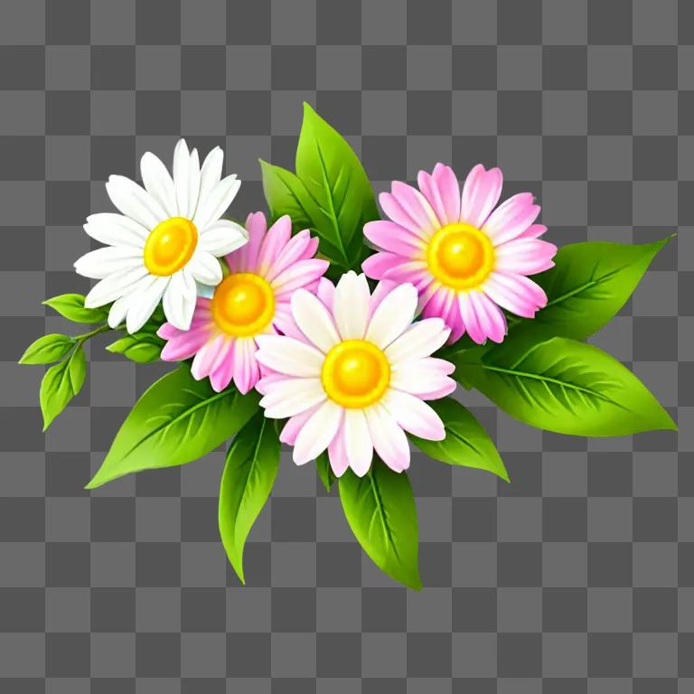 Spring flower clipart with leaves and green background