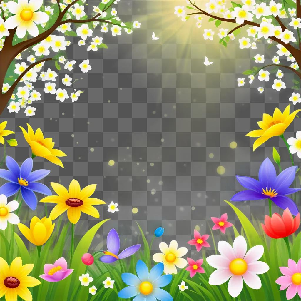 Spring flowers clipart with yellow sun