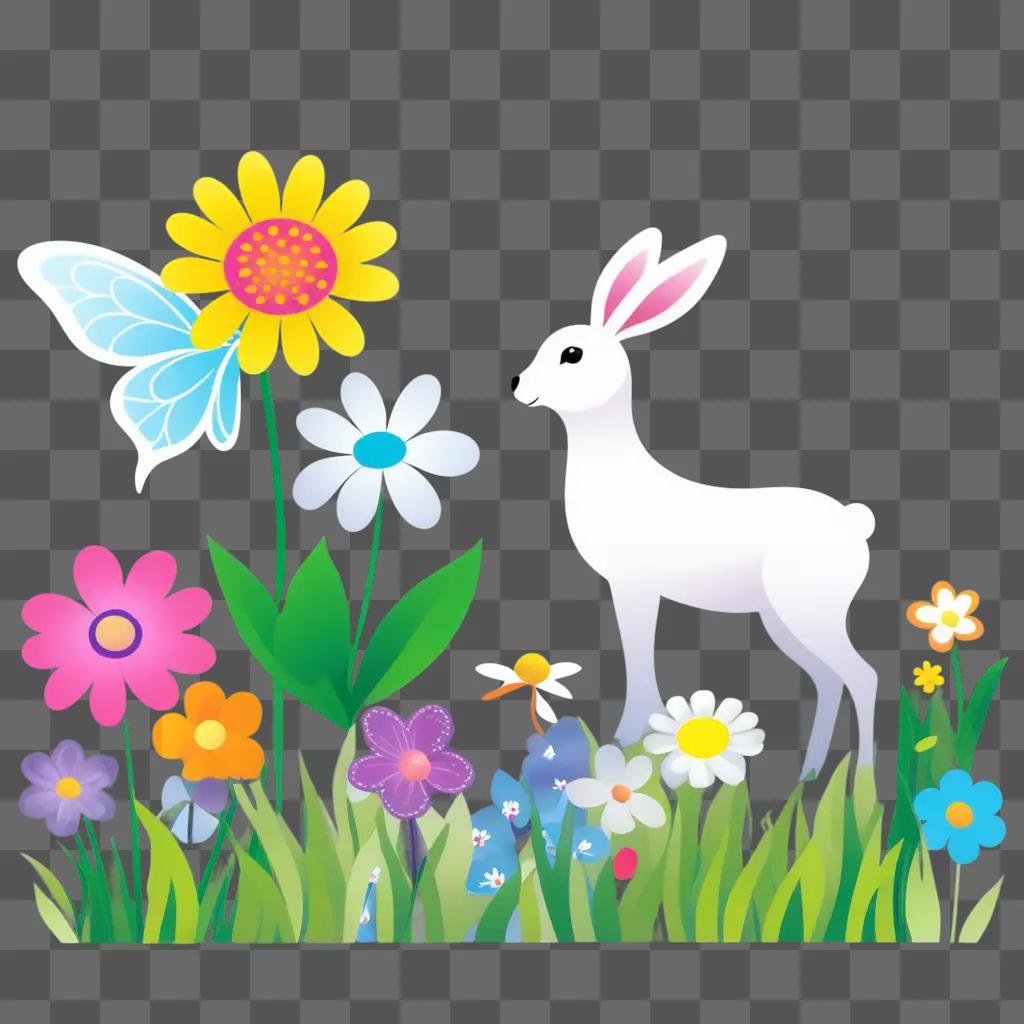 Spring scene with rabbit and flowers