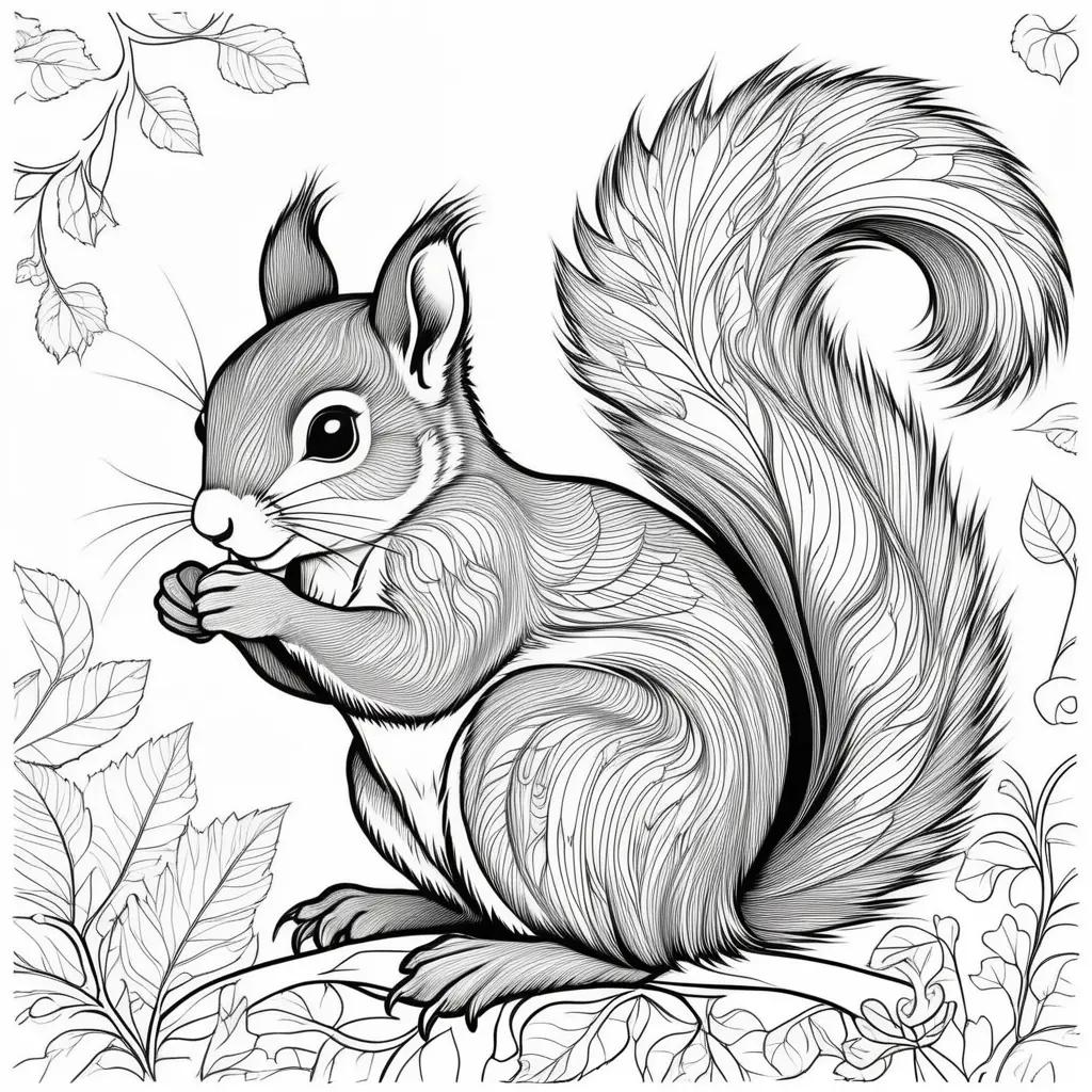 Squirrel coloring page with black and white illustration