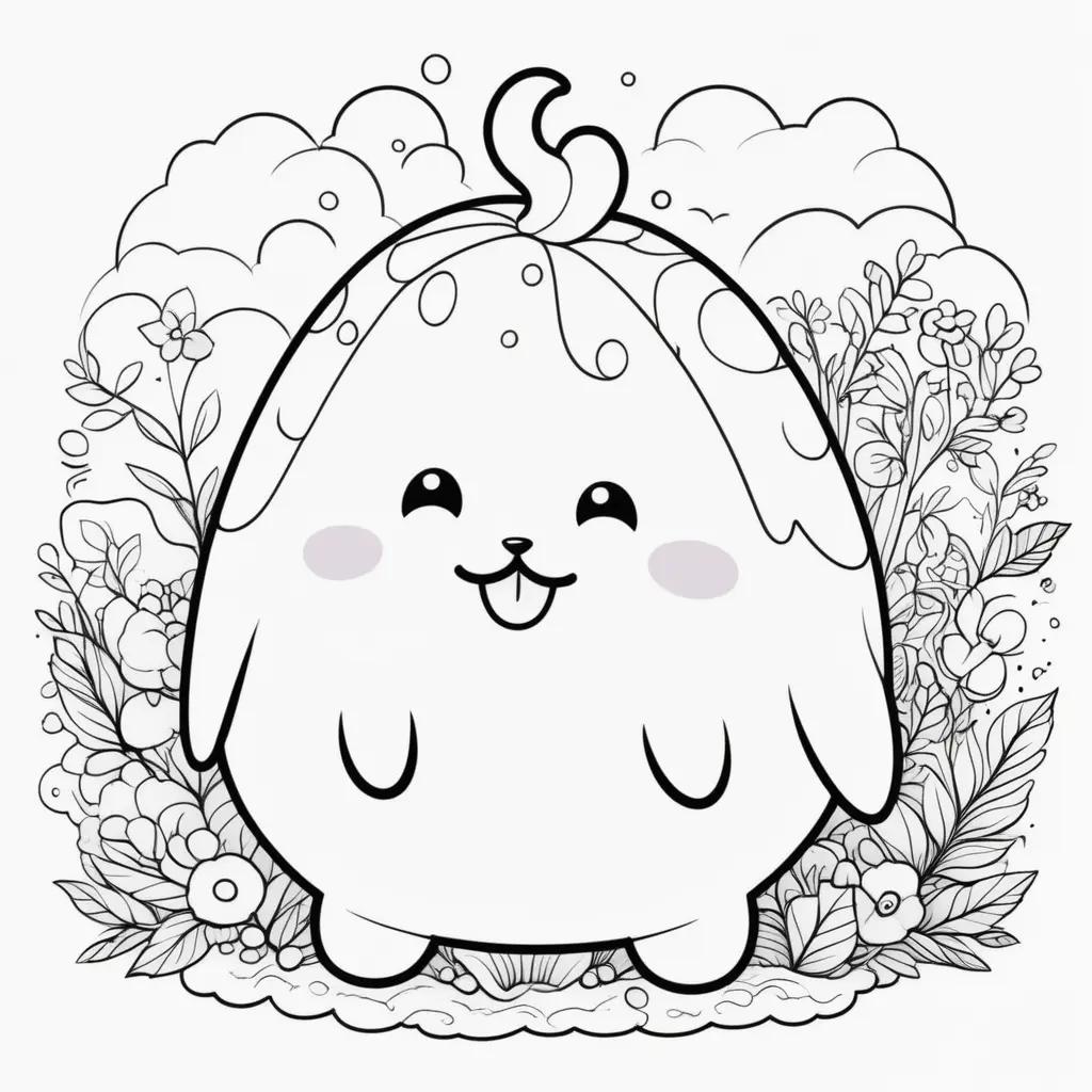 Squishmallow coloring page with cute face and flowers