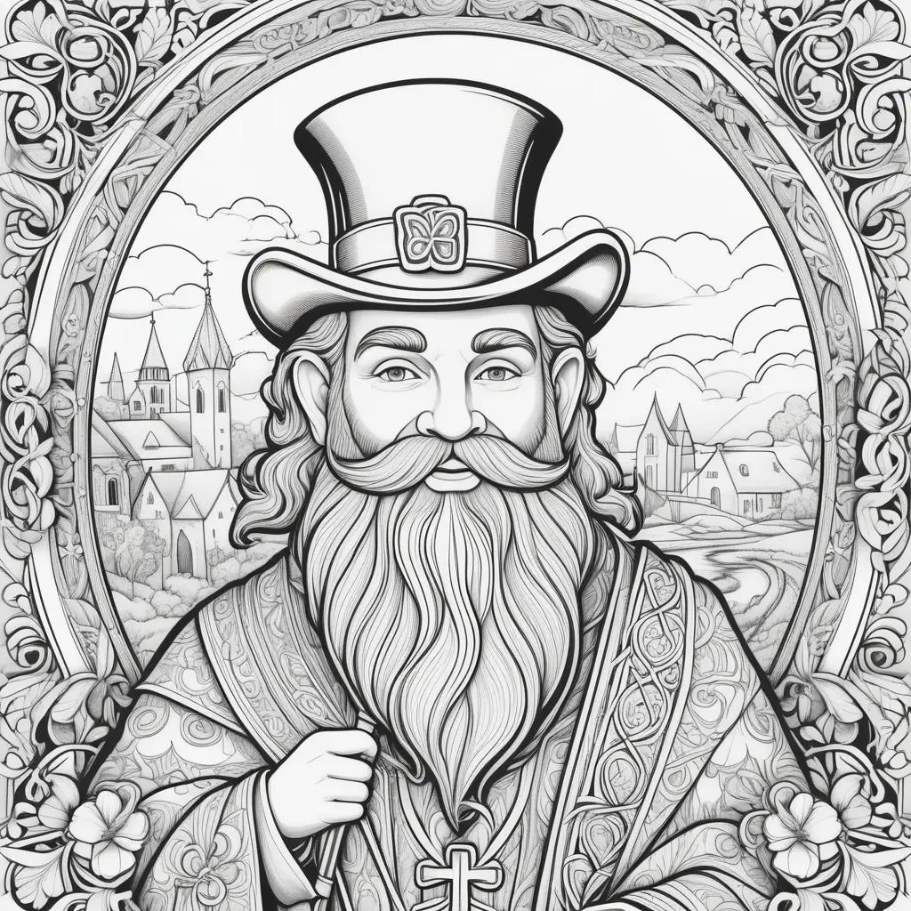 St. Patrick coloring page with beard and hat