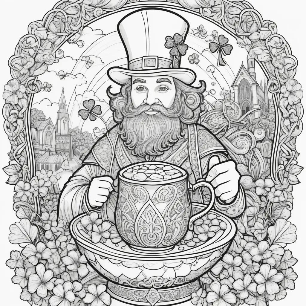 St. Patricks Day Coloring Page: A Man in a Top Hat Holding a Cup of Coffee