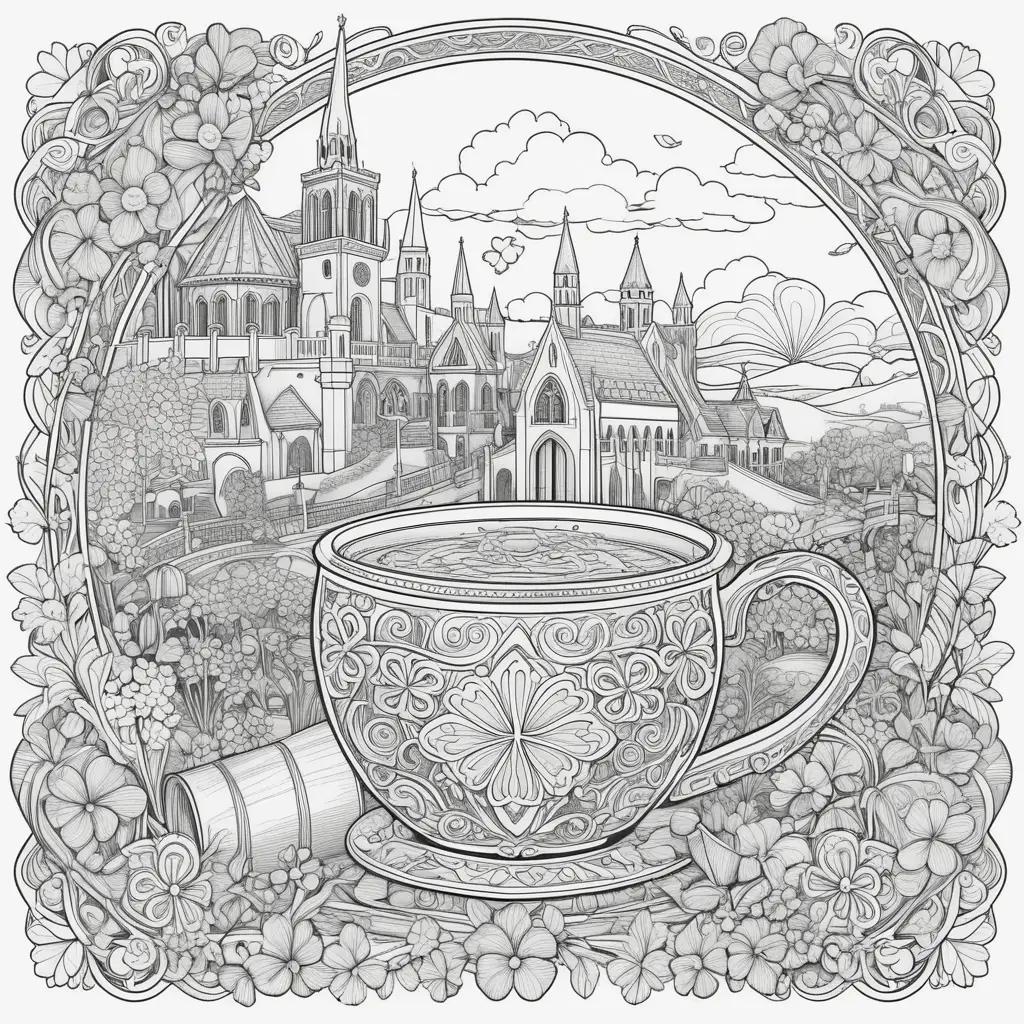 St. Patricks Day Coloring Page with a cup and castle