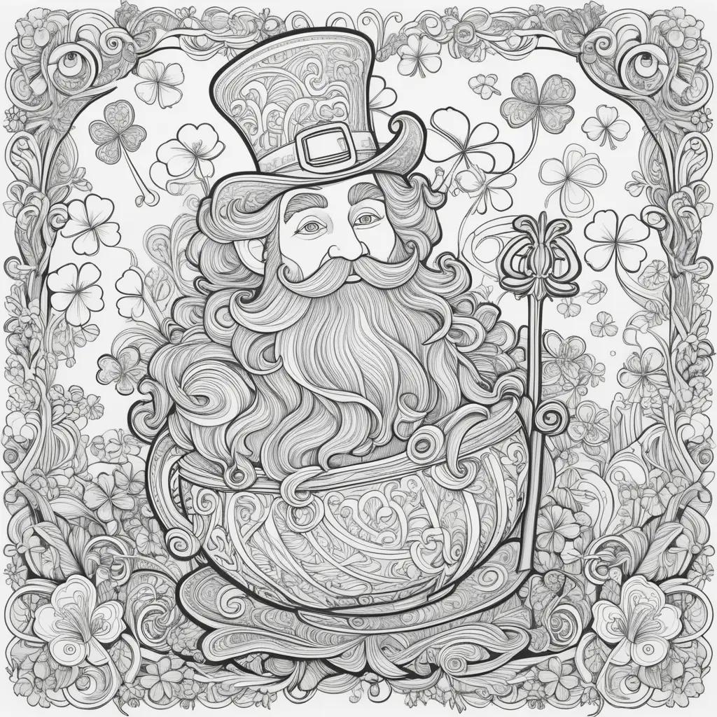 St. Patricks Day Coloring Page with a man and a pot of gold