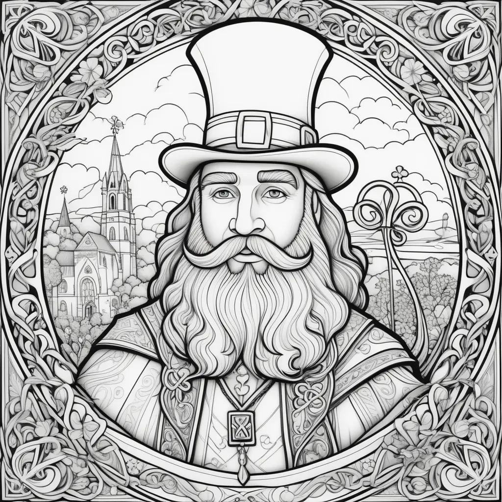 St. Patricks Day coloring page features a bearded man