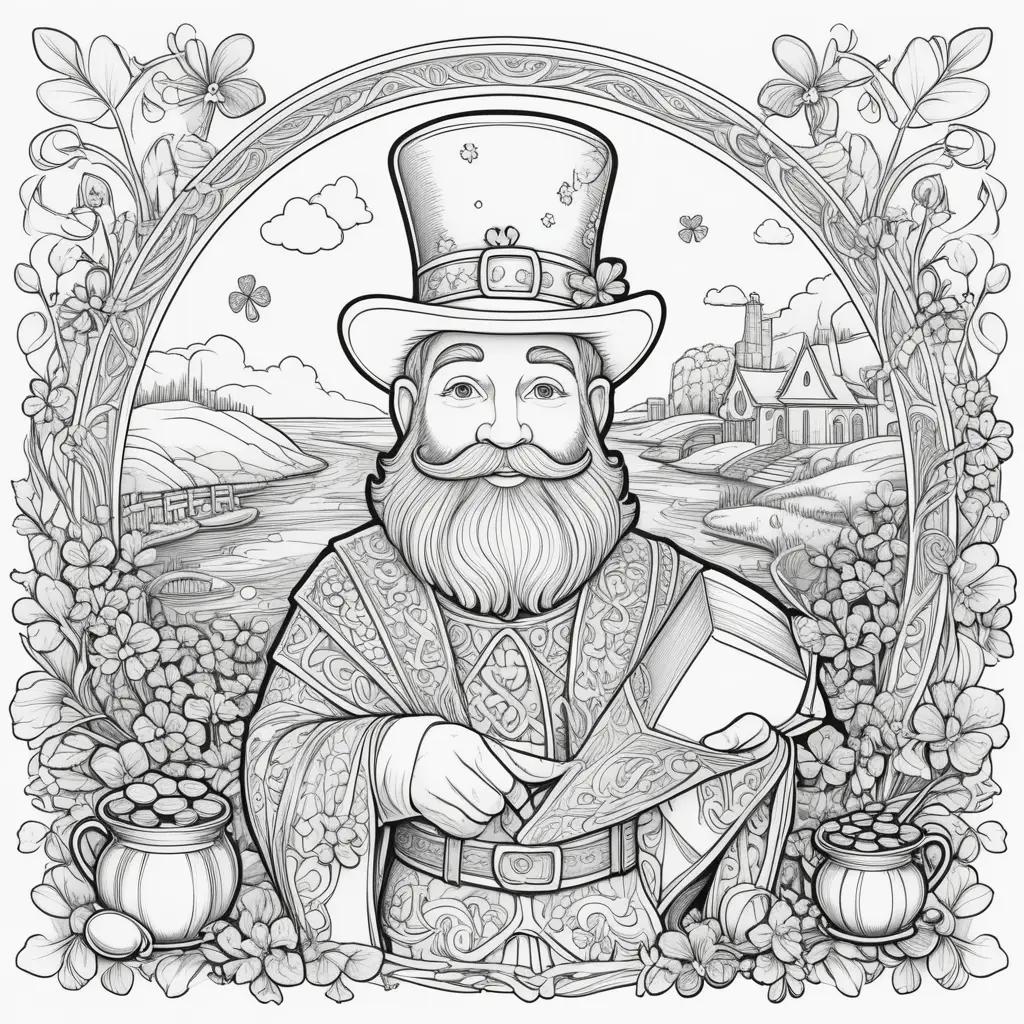 St. Patricks Day coloring page featuring a bearded man holding an axe