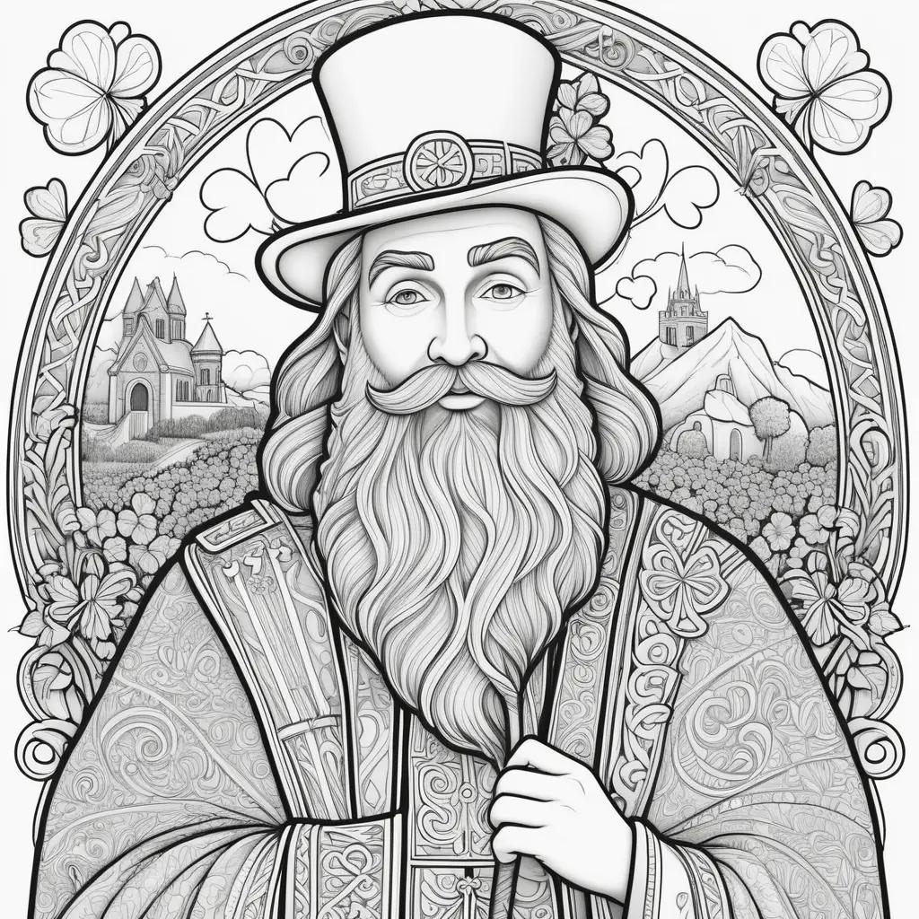 St. Patricks Day coloring page with a bearded man and a hat