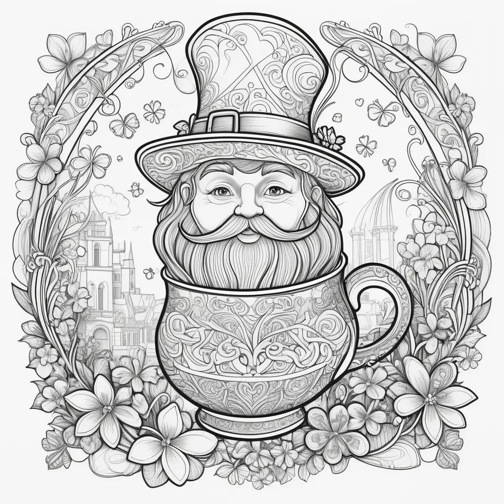 St. Patricks Day coloring pages featuring a man with a hat and a cup